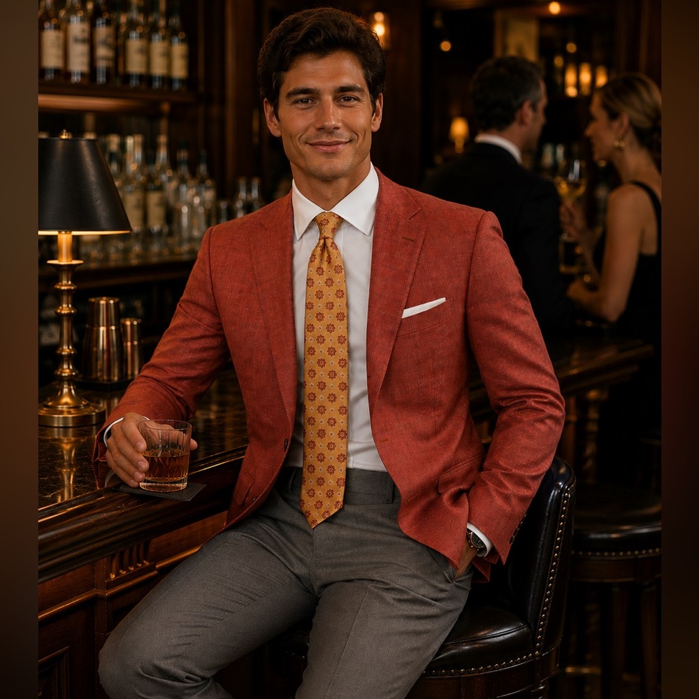 Kiton Cashmere/Linen/Silk Salmon Summer Sport Coat with subtle tonal Windowpane - Picture 5 of 5